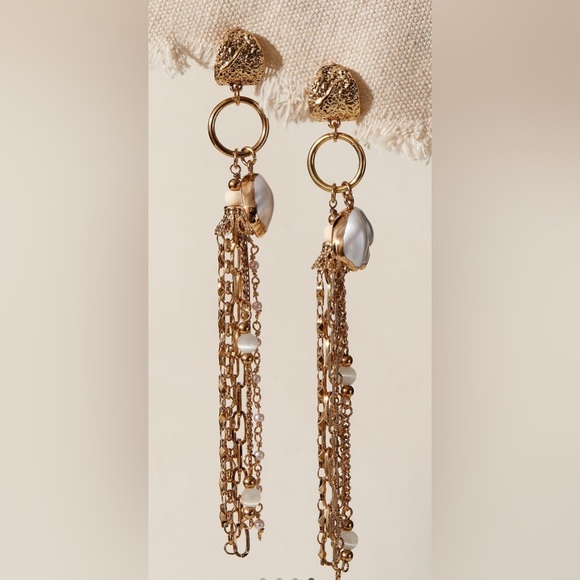 Free People Perfect Day Dangle Earrings color Gold and Shell - NWT - Picture 1 of 5